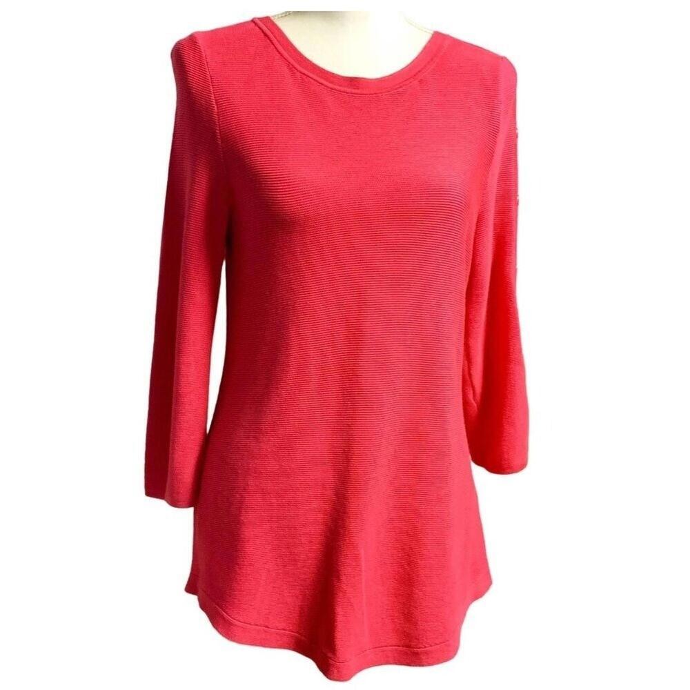 Talbots Pink Scoop Neck Button Detail Knit‎ Women's Sweater 3/4 Sleeve S Barbie